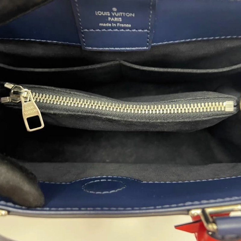 LV深海藍拼紅色全皮郵差斜背包25*19*7 98新配件塵袋-3
