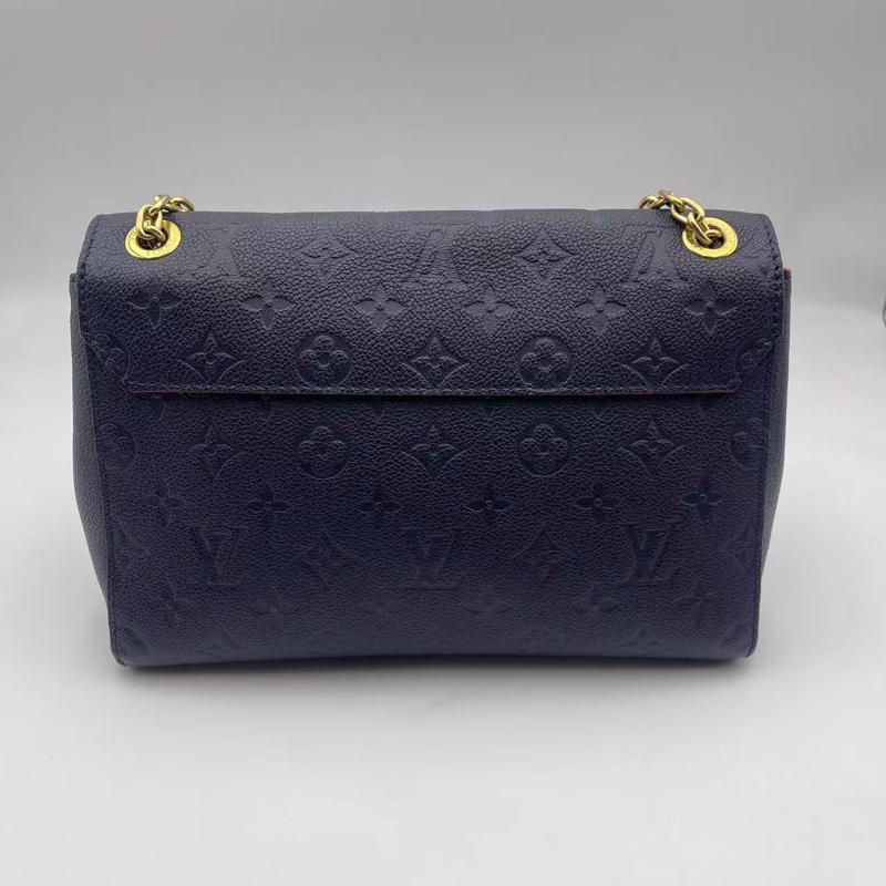 LV 路易威登Vavin 藍色壓紋老花全皮中號斜挎包金扣鏈條包尺寸:底長25x 19x 9-9