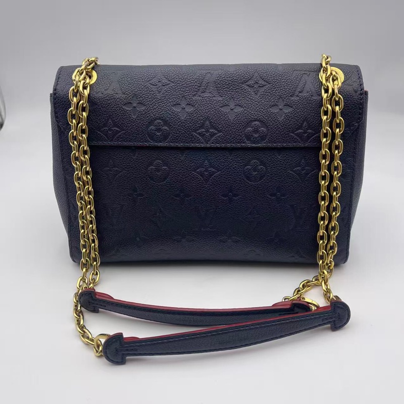 LV 路易威登Vavin 藍色壓紋老花全皮中號斜挎包金扣鏈條包尺寸:底長25x 19x 9-10