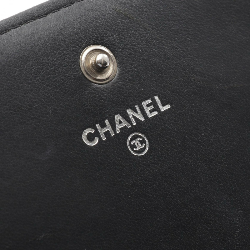 CHANEL Matelasse Chevron 雙折長款皮夾 皮夾 羔羊皮 黑色 SHW 二手-3