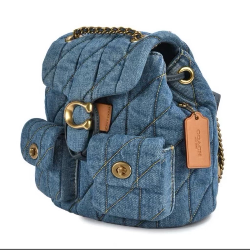 Coach TABBY 牛仔布 皮穿鏈 絎縫設計後背包 可斜背肩背-7