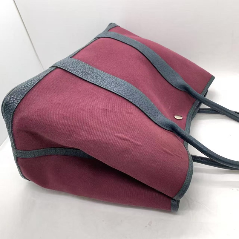 二手 Hermes 愛馬仕 garden party36 帆布葡萄紫拼藍 T 刻-4