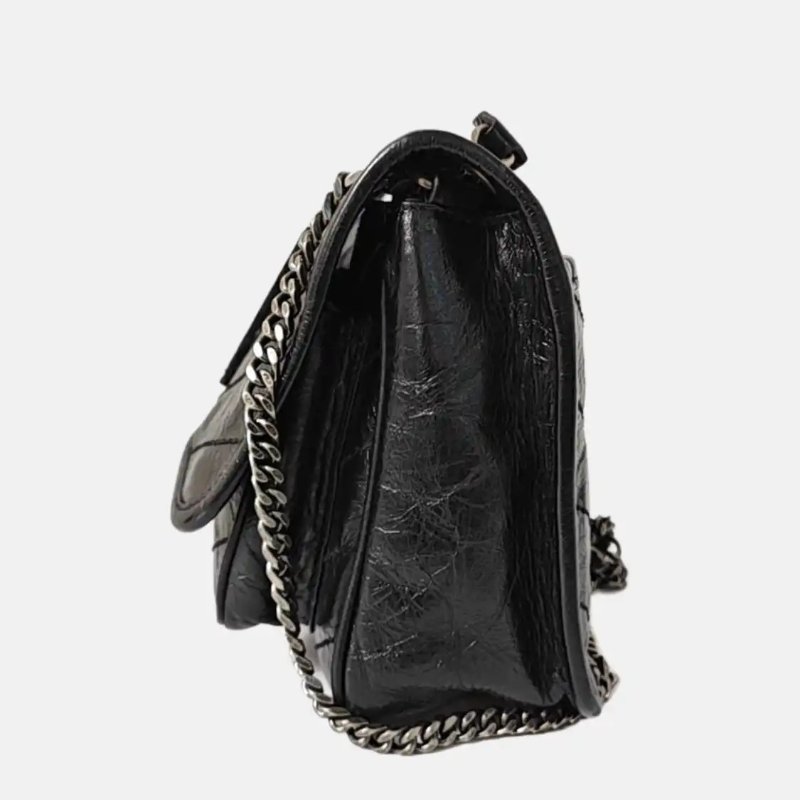 YSL NIKI小號 黑色牛皮绗縫V紋斜背包肩背包 D扣-2