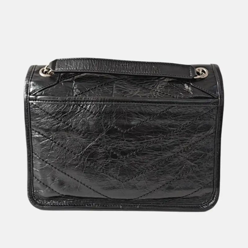 YSL NIKI小號 黑色牛皮绗縫V紋斜背包肩背包 D扣-5