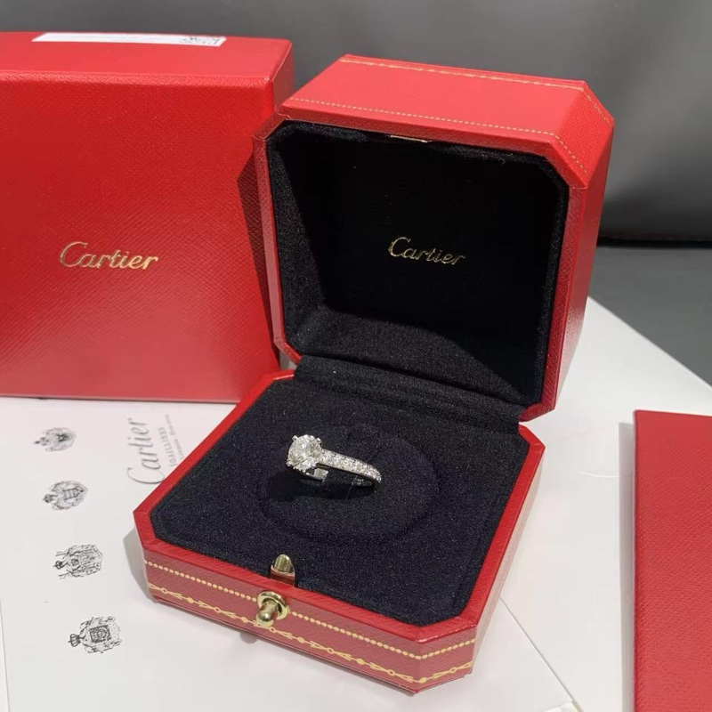 Cartier卡地亞1895系列1克拉鑽石戒指53碼豪華群鑲,pt950,主鑽1.26ct,G色,VS1淨度,3EX切工,參數非常好 很白很閃,2021年購入-1