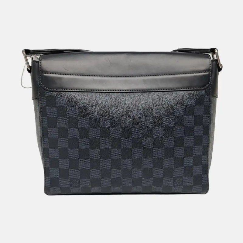 LOUIS VUITTON 深藍色塗層帆布棋盤格肩背包斜背包 銀色五金-2