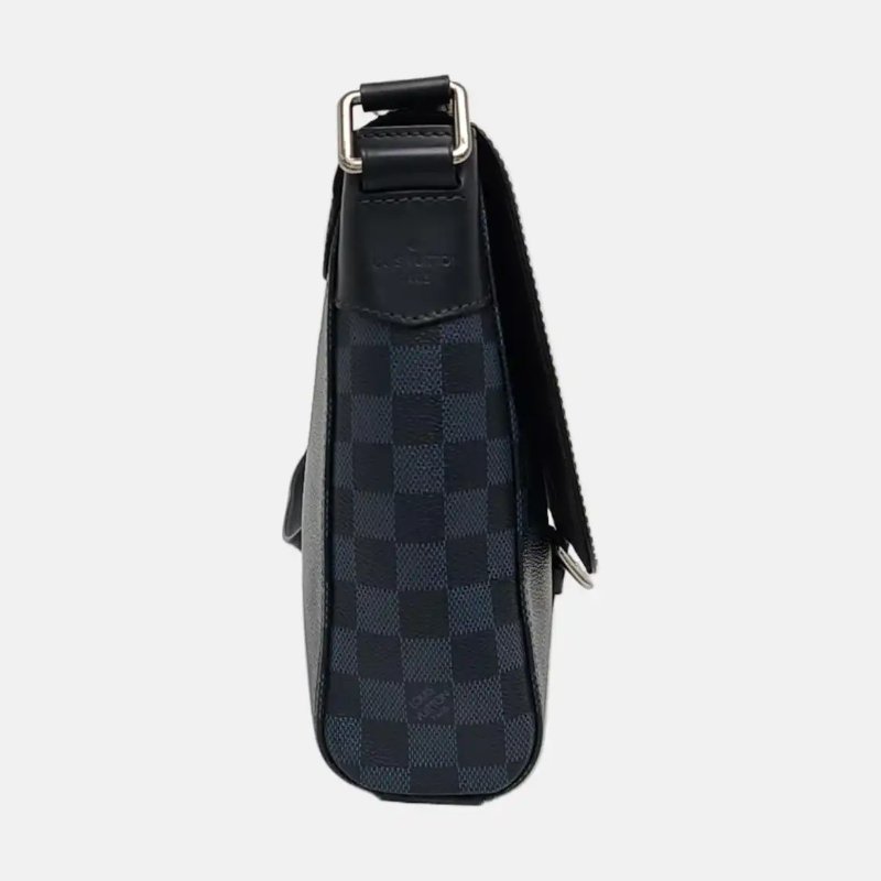 LOUIS VUITTON 深藍色塗層帆布棋盤格肩背包斜背包 銀色五金-4