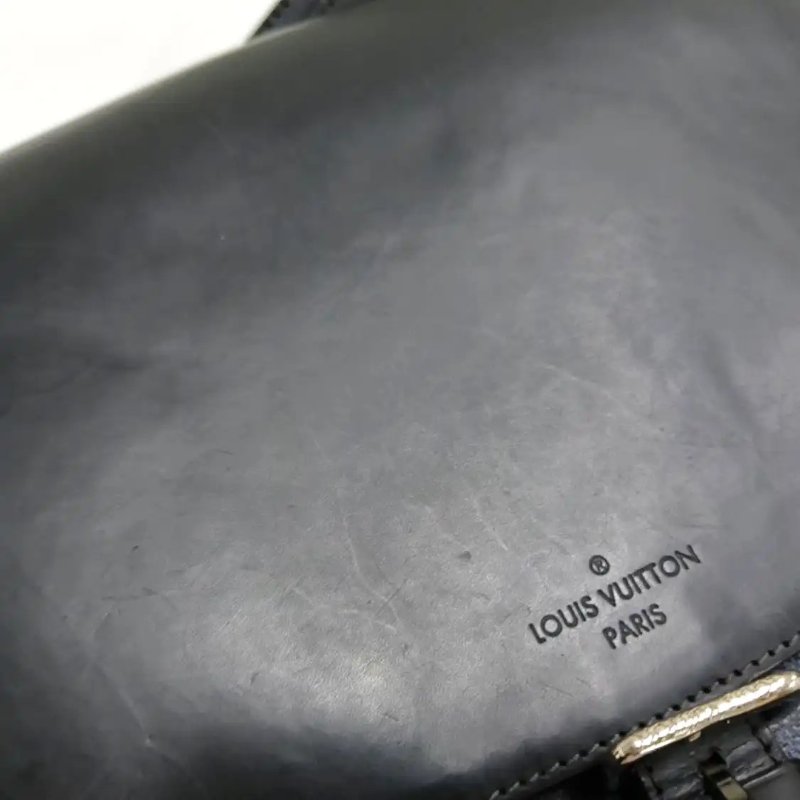 LOUIS VUITTON 深藍色塗層帆布棋盤格肩背包斜背包 銀色五金-10