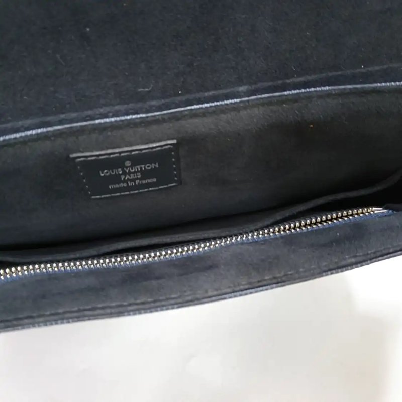 LOUIS VUITTON 深藍色塗層帆布棋盤格肩背包斜背包 銀色五金-11