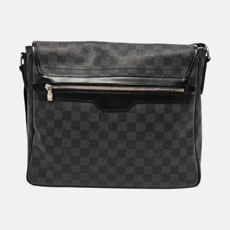 LOUIS VUITTON DANIEL 灰色塗層帆布棋盤格肩背包斜背包 銀色五金 配件齊全-2