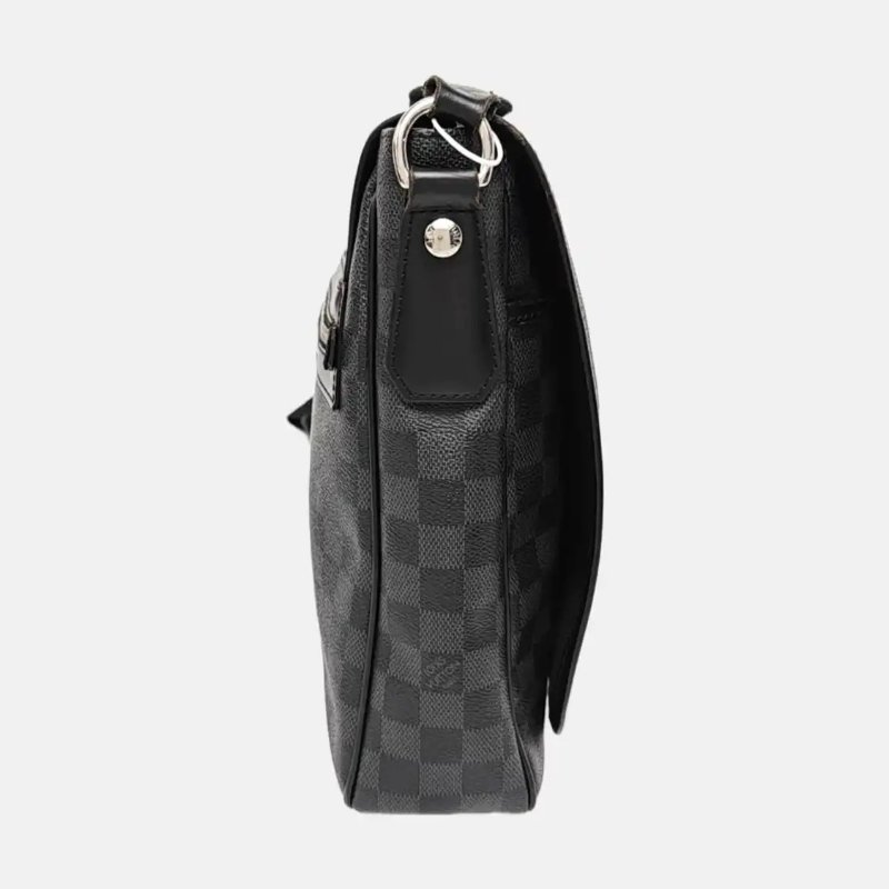LOUIS VUITTON DANIEL 灰色塗層帆布棋盤格肩背包斜背包 銀色五金 配件齊全-4