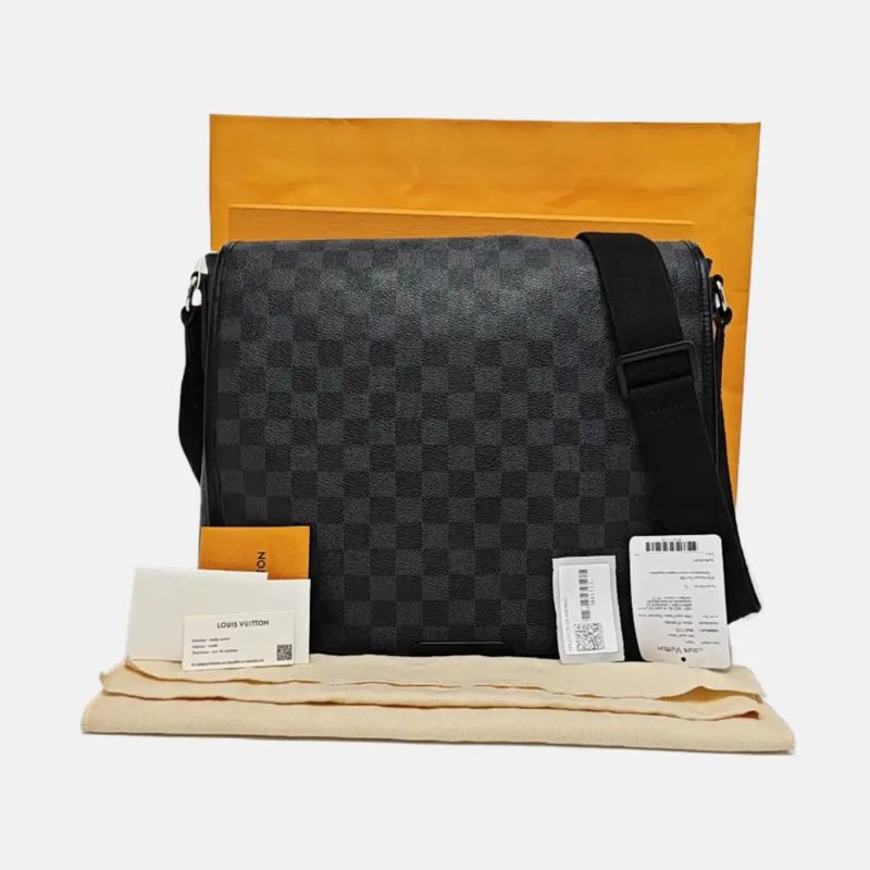 LOUIS VUITTON DANIEL 灰色塗層帆布棋盤格肩背包斜背包 銀色五金 配件齊全-6