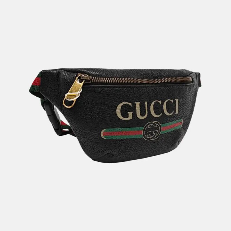 GUCCI Print 小號 黑色牛皮印花腰包腰包胸包 金色五金-3