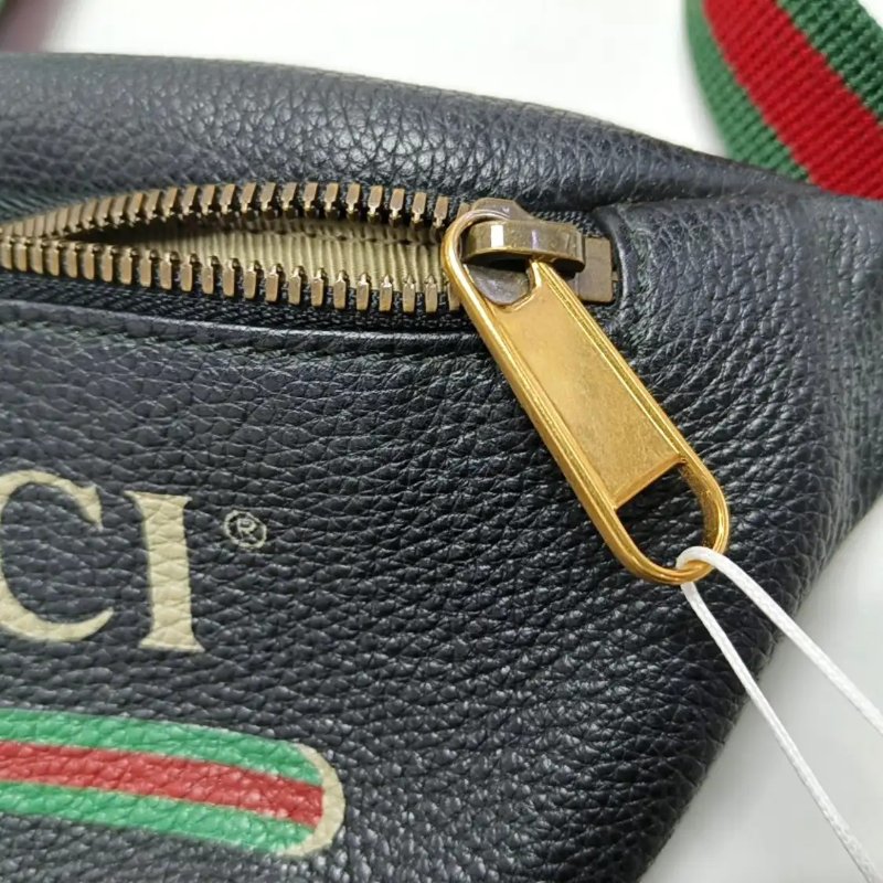 GUCCI Print 小號 黑色牛皮印花腰包腰包胸包 金色五金-9