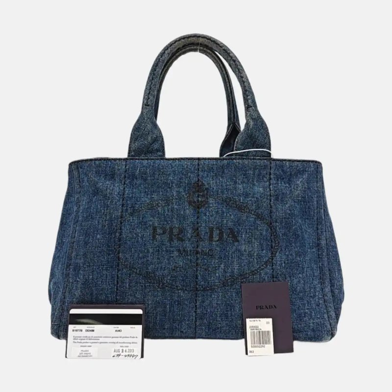 PRADA Denim 藍色牛仔布手提包-6