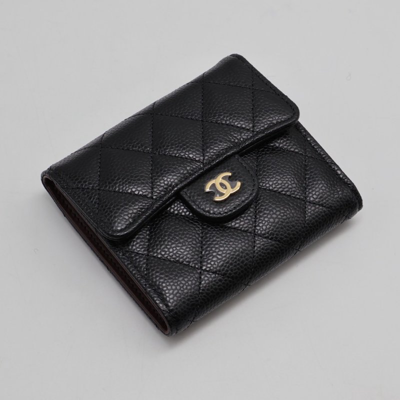 CHANEL 經典口蓋三折短夾 - 黑金-0