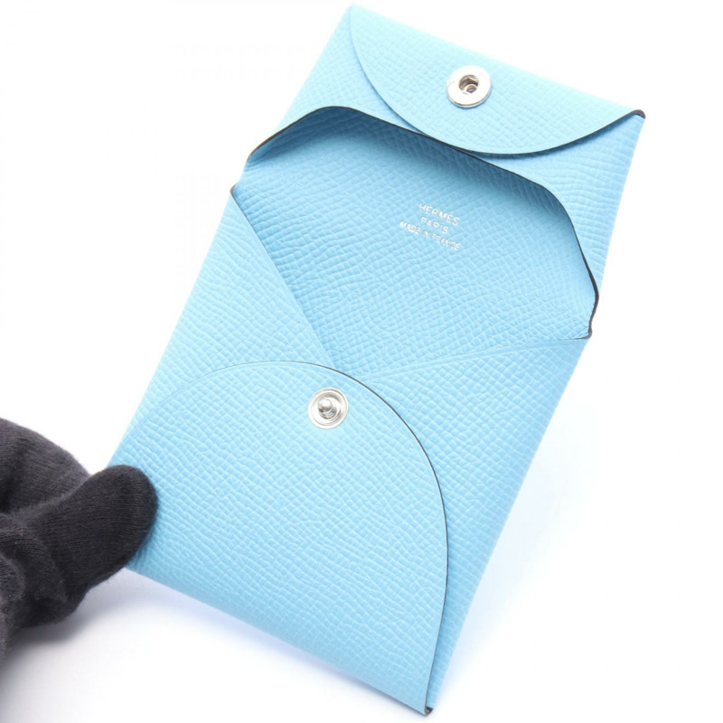 HERMES Bastia 零錢包 Epsom 皮革 藍色環礁 二手 女士 SHW W-5