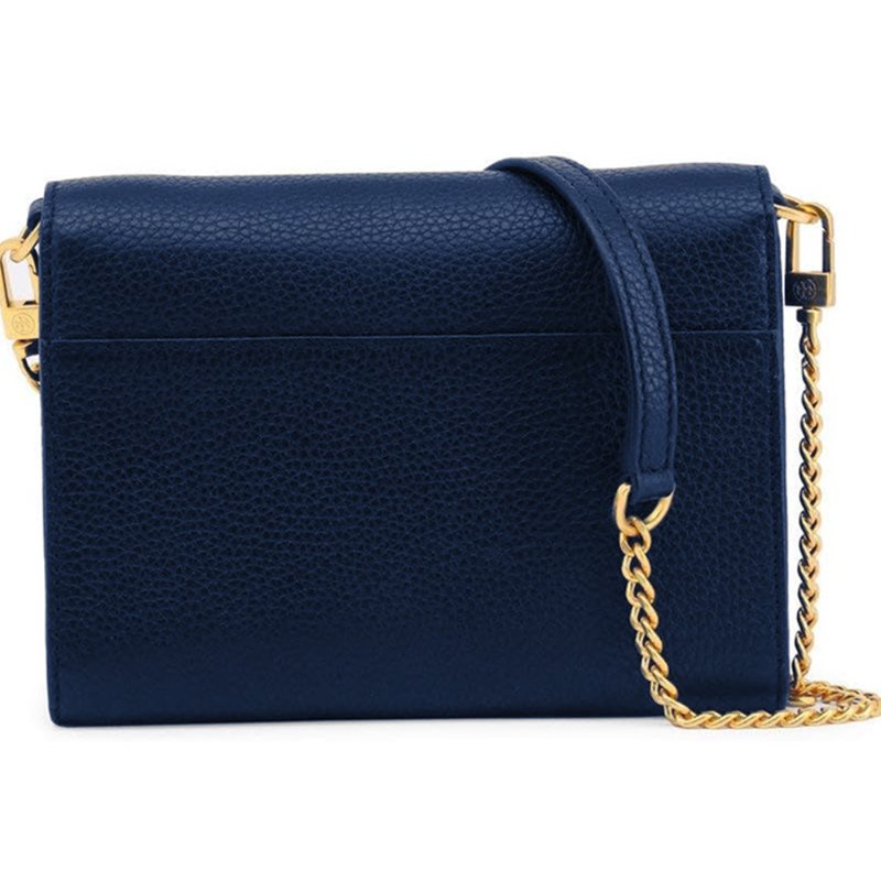 【TORY BURCH】素面翻蓋皮革斜背包-深藍色-1