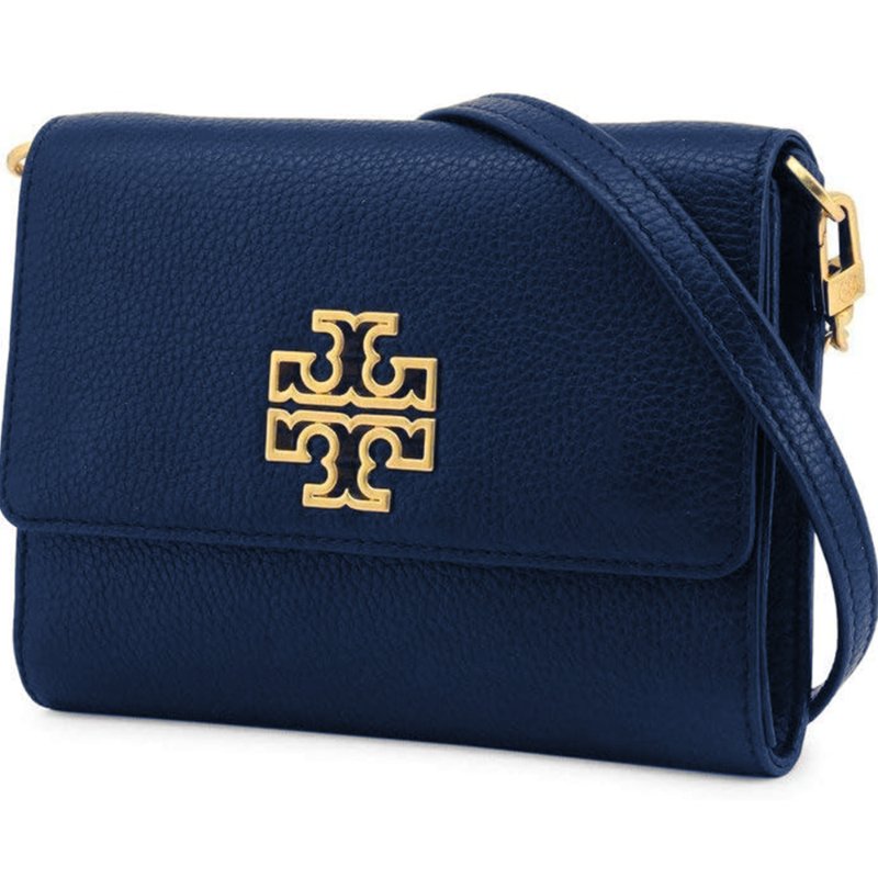 【TORY BURCH】素面翻蓋皮革斜背包-深藍色-2