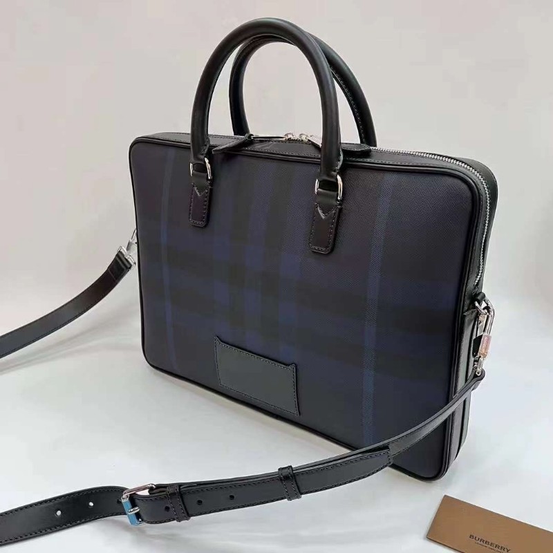Burberry Ainsworth 藍色格紋皮革公事包 男仕手袋-1