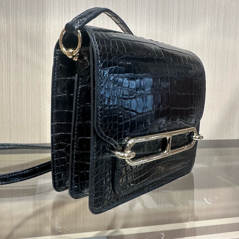 HERMES爱马仕 Roulis Mini金扣 鳄鱼皮 猪鼻子包斜挎单肩包-1