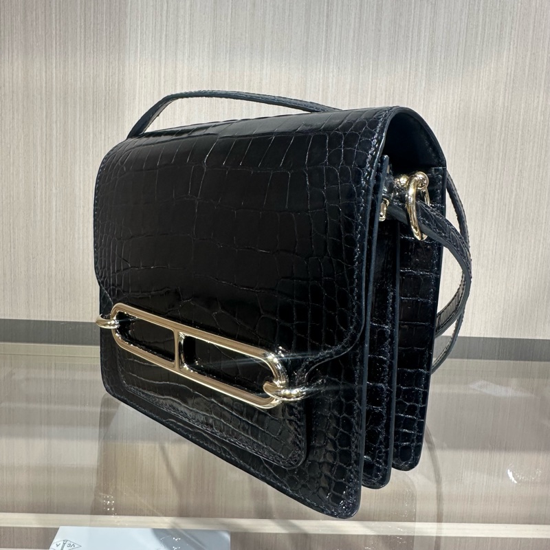 HERMES爱马仕 Roulis Mini金扣 鳄鱼皮 猪鼻子包斜挎单肩包-2