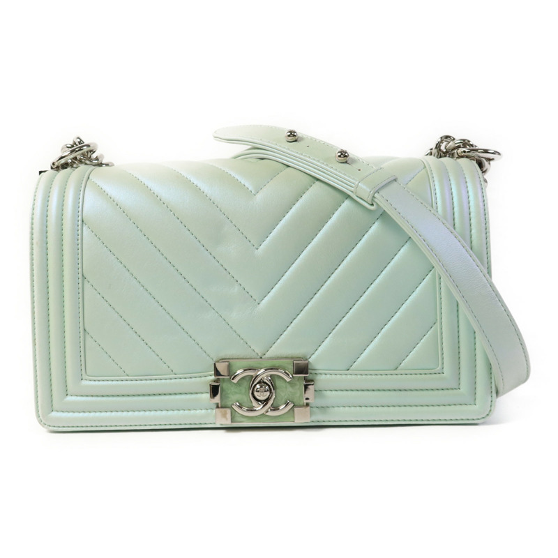 CHANEL 牛皮皮革Boy 25銀扣鏈帶肩背袋-0