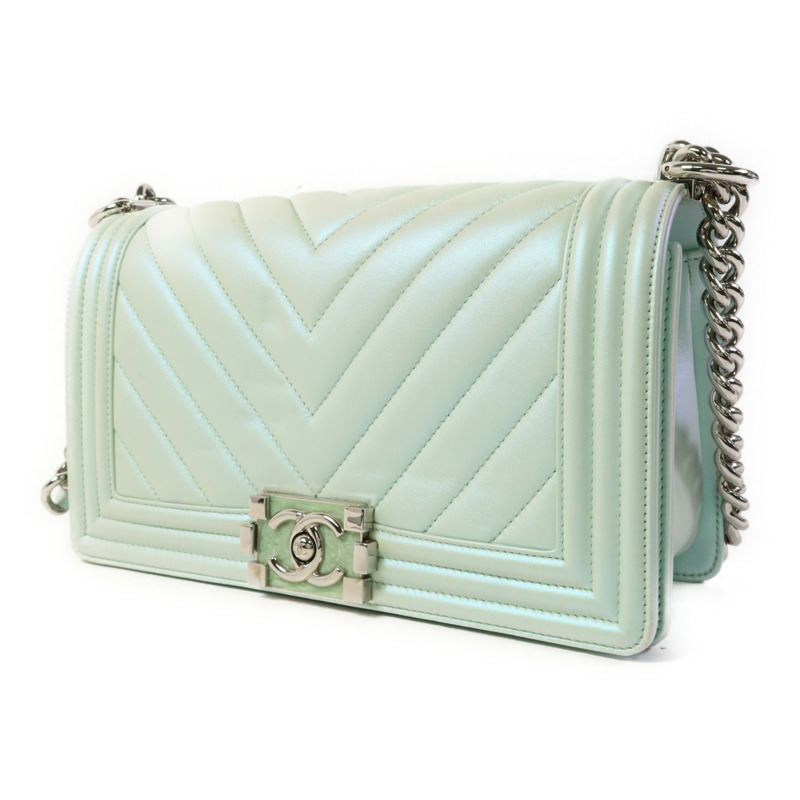 CHANEL 牛皮皮革Boy 25銀扣鏈帶肩背袋-2