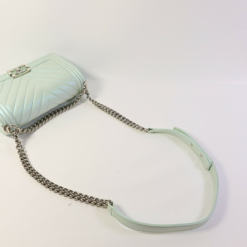 CHANEL 牛皮皮革Boy 25銀扣鏈帶肩背袋-4