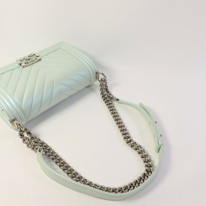 CHANEL 牛皮皮革Boy 25銀扣鏈帶肩背袋-5