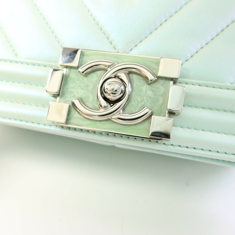 CHANEL 牛皮皮革Boy 25銀扣鏈帶肩背袋-10