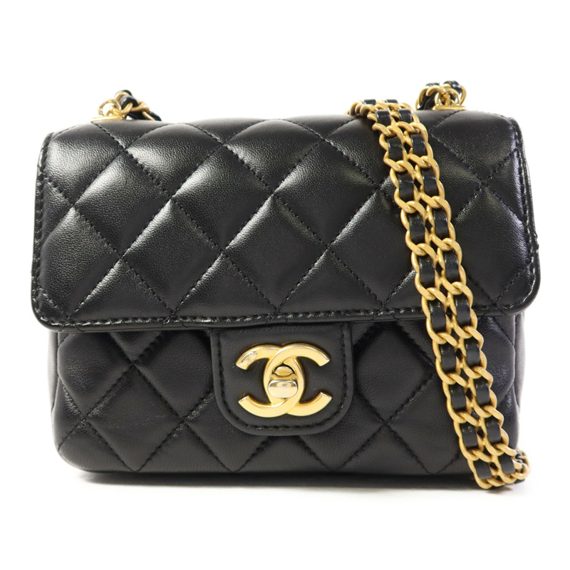 CHANEL 羊皮皮革Mini Flap Bag金扣鏈帶肩背袋-0