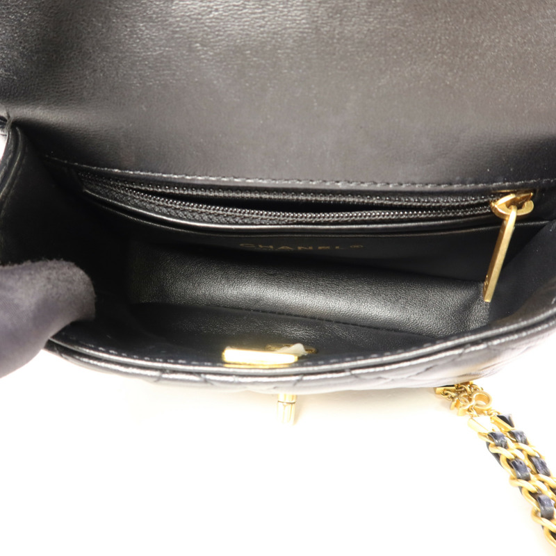 CHANEL 羊皮皮革Mini Flap Bag金扣鏈帶肩背袋-5