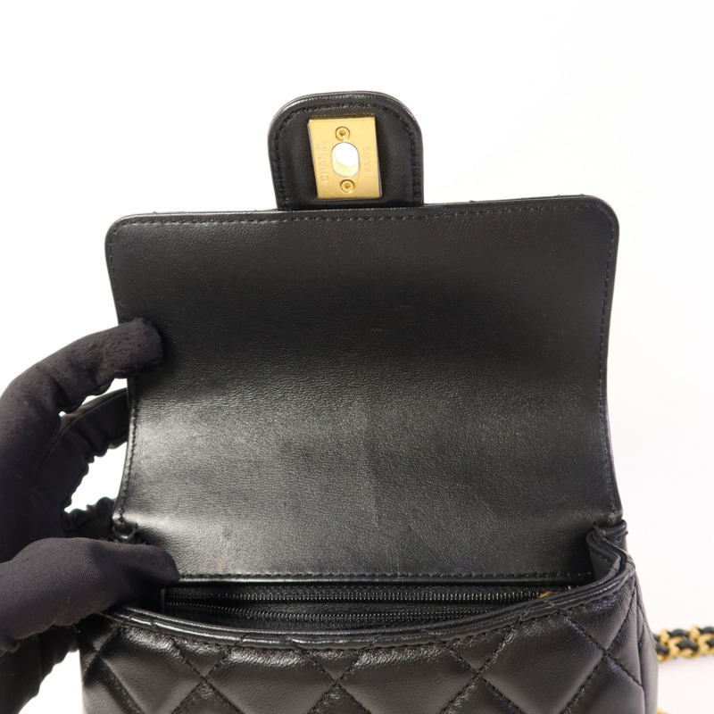 CHANEL 羊皮皮革Mini Flap Bag金扣鏈帶肩背袋-6