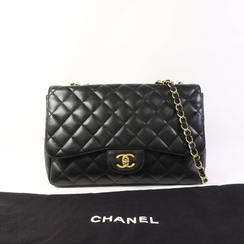 CHANEL 牛皮皮革Large Classic金扣鏈帶肩背袋-17