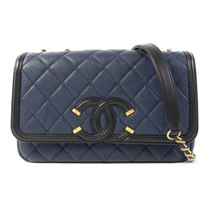 CHANEL 牛皮皮革Chain Shoulder Bag金扣鏈帶肩背袋-0