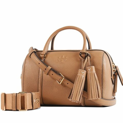 【TORY BURCH】素面皮革兩用包-駝色