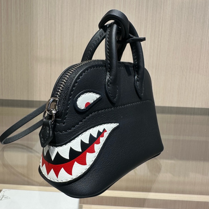 HERMES爱马仕 Bolide Shark 镀钯金属质感 Swift小牛皮 保龄球包包挂饰包周边-1