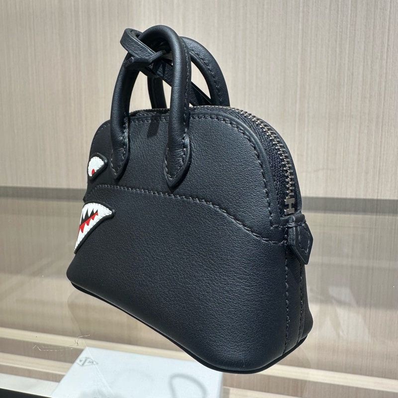 HERMES爱马仕 Bolide Shark 镀钯金属质感 Swift小牛皮 保龄球包包挂饰包周边-2