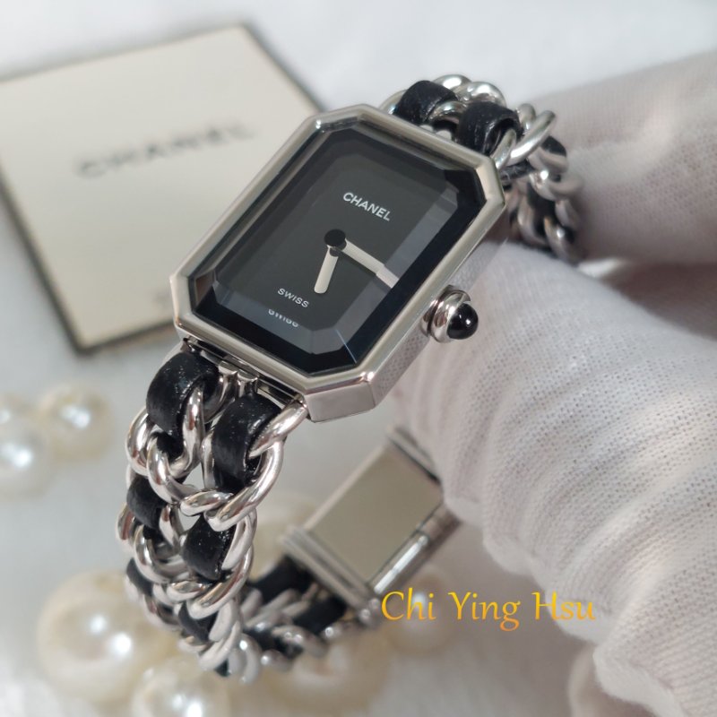 Chanel H0451 Vintage 🎀現品實拍 🎀首映錶 香奈兒黑/ 銀色 premiere手錶M尺寸~二手品-1