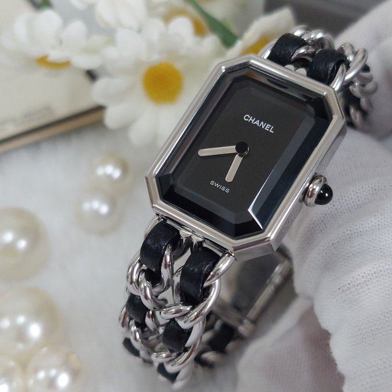 Chanel H0451 Vintage 🎀現品實拍 🎀首映錶 香奈兒黑/ 銀色 premiere手錶M尺寸~二手品-10