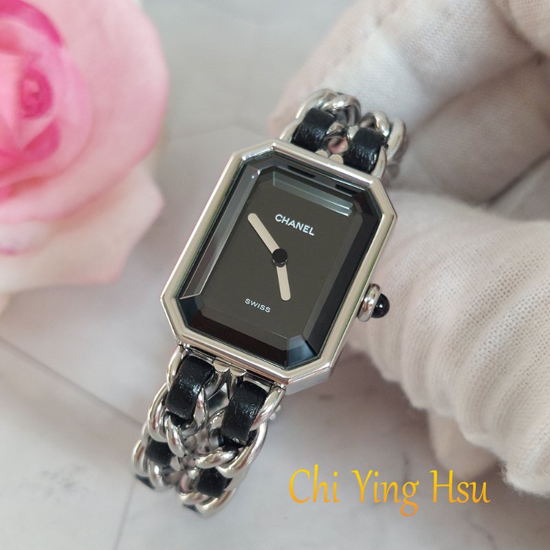 Chanel H0451 Vintage 🎀現品實拍 🎀首映錶 香奈兒黑/ 銀色 premiere手錶M尺寸~二手品-11