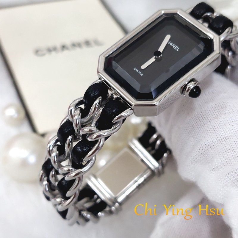 Chanel H0451 Vintage 🎀現品實拍 🎀首映錶 香奈兒黑/ 銀色 premiere手錶M尺寸~二手品-12