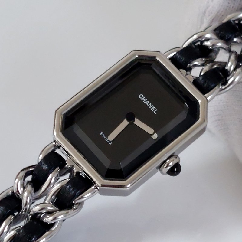 Chanel H0451 Vintage 🎀現品實拍 🎀首映錶 香奈兒黑/ 銀色 premiere手錶M尺寸~二手品-13