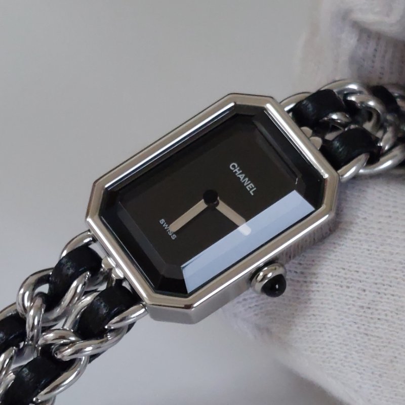 Chanel H0451 Vintage 🎀現品實拍 🎀首映錶 香奈兒黑/ 銀色 premiere手錶M尺寸~二手品-14