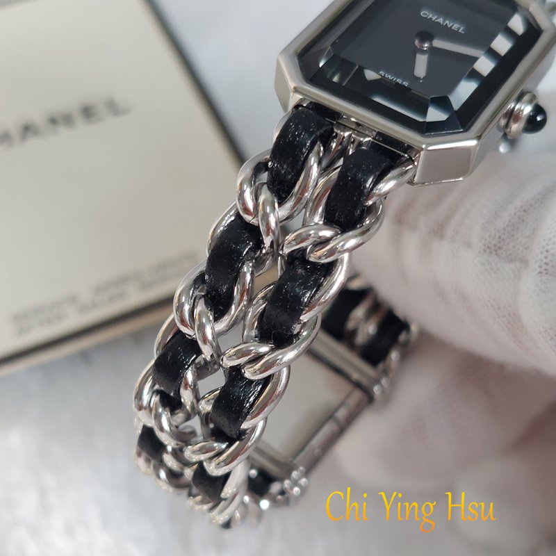 Chanel H0451 Vintage 🎀現品實拍 🎀首映錶 香奈兒黑/ 銀色 premiere手錶M尺寸~二手品-16