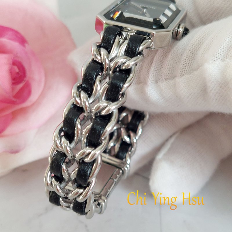 Chanel H0451 Vintage 🎀現品實拍 🎀首映錶 香奈兒黑/ 銀色 premiere手錶M尺寸~二手品-17