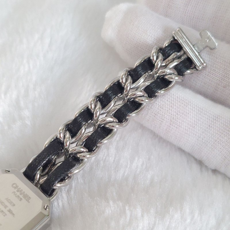 Chanel H0451 Vintage 🎀現品實拍 🎀首映錶 香奈兒黑/ 銀色 premiere手錶M尺寸~二手品-24