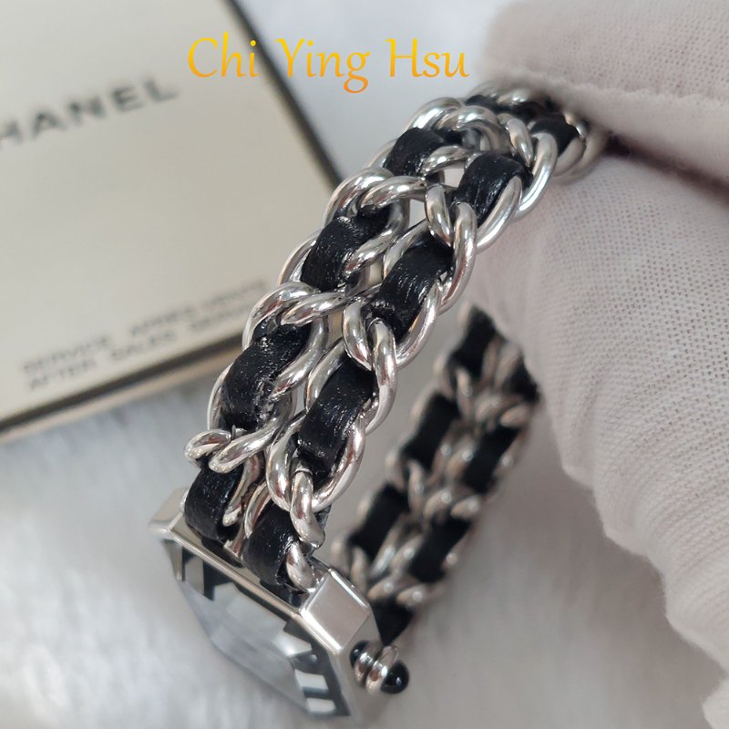 Chanel H0451 Vintage 🎀現品實拍 🎀首映錶 香奈兒黑/ 銀色 premiere手錶M尺寸~二手品-33
