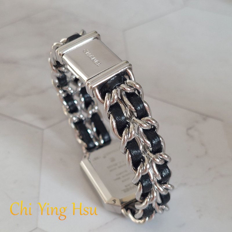 Chanel H0451 Vintage 🎀現品實拍 🎀首映錶 香奈兒黑/ 銀色 premiere手錶M尺寸~二手品-35